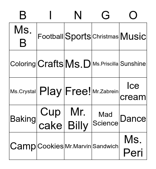 Camp Bingo Card