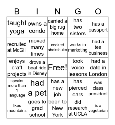 Getting to Know You Bingo Card