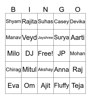 Family Bingo Card