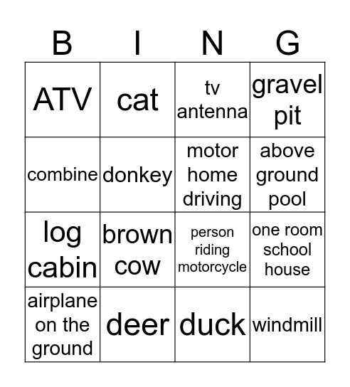 Road Trip Bingo Card