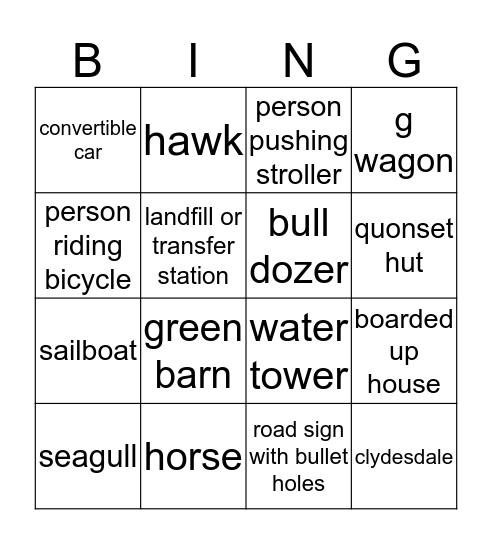 Road Trip Bingo Card