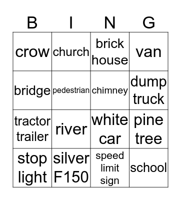 Road Trip Bingo Card