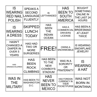 HUMAN BINGO Card