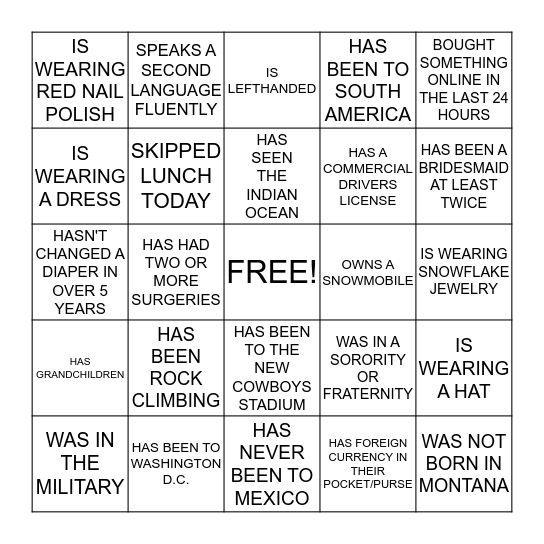 HUMAN BINGO Card