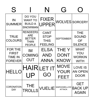 304 TROLLS VS FROZEN Bingo Card