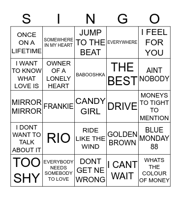 305 80’S SMASH HITS Bingo Card