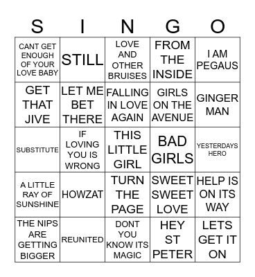 306 70’S POP ESSENTIALS Bingo Card