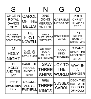 302 CLASSIC XMAS CAROLS Bingo Card