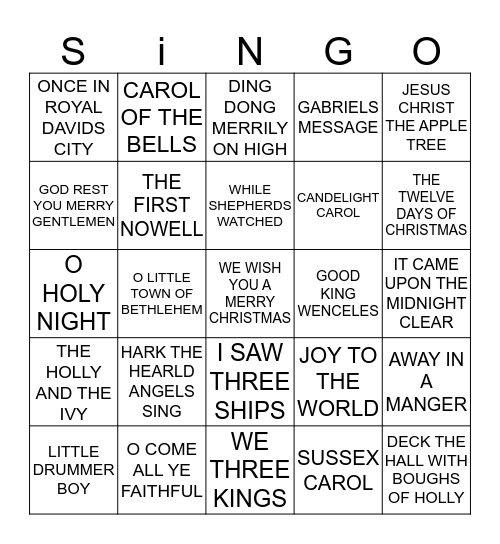 302 CLASSIC XMAS CAROLS Bingo Card