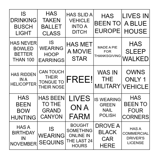 HUMAN BINGO Card