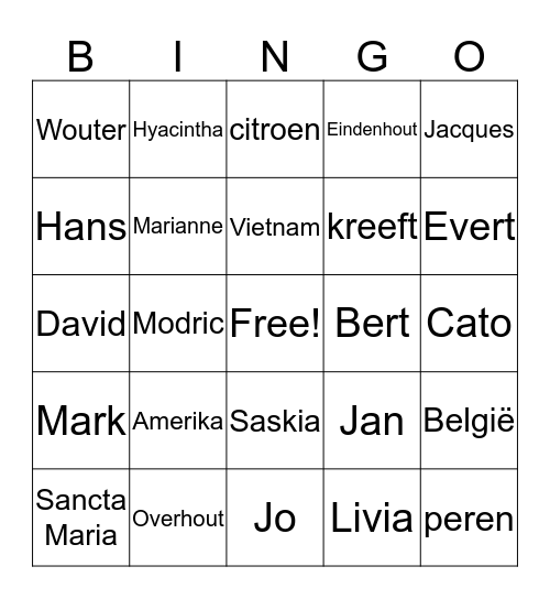 KERST Bingo Card