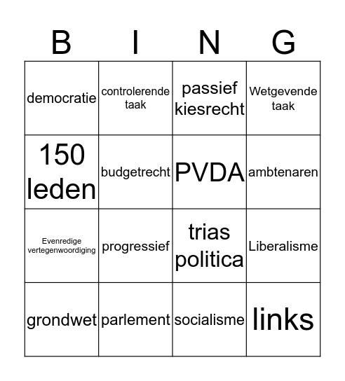 POLITIEK Bingo Card