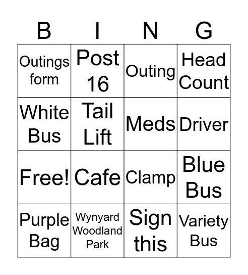 Richard's Bus bingo Card