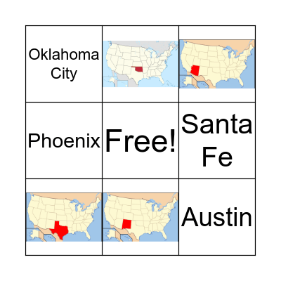 Southwest States / Capitals Bingo Card
