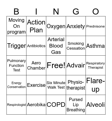Pulmonary Rehab Bingo Card