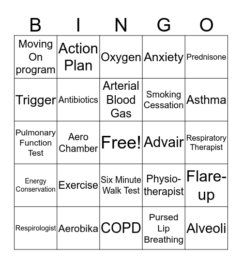 Pulmonary Rehab Bingo Card