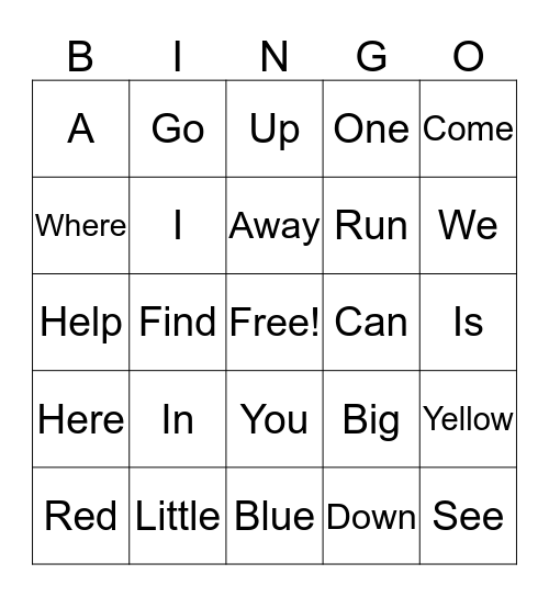 Sight Words Bingo Card