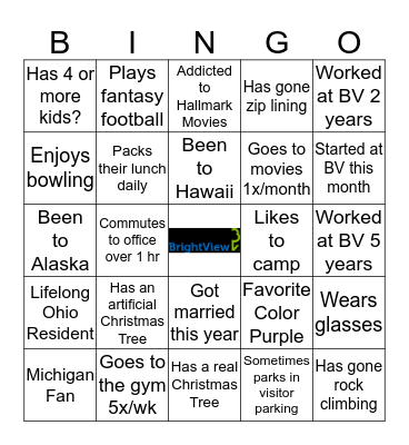 BrightView Bingo Card