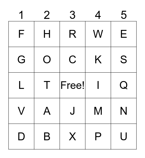 Alphabet Bingo Card