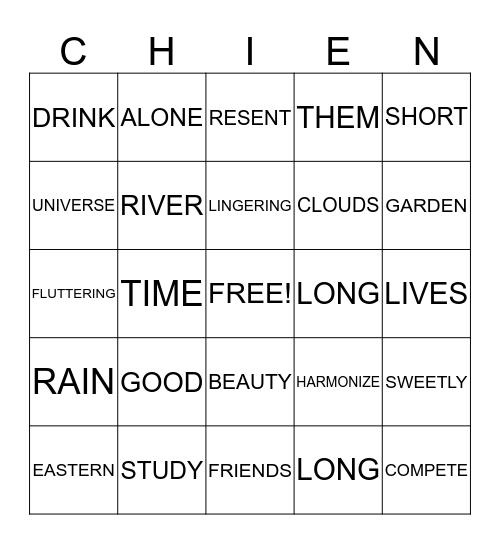 T'ao Chien Bingo Card