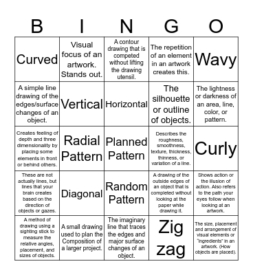 Art 1 Vocabulary 1 Bingo Card