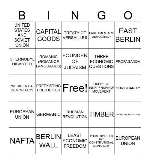 Final Review Bingo Card