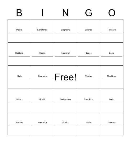 Untitled Bingo Card