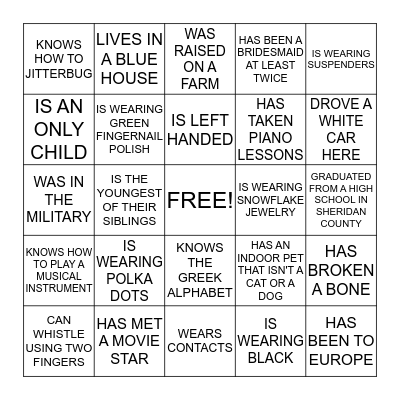 HUMAN BINGO Card