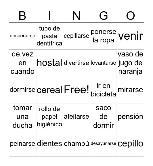 Spanish 2 Chapter 12 Bingo Card