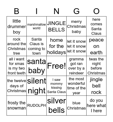 CHRISTMAS  SONGS Bingo Card