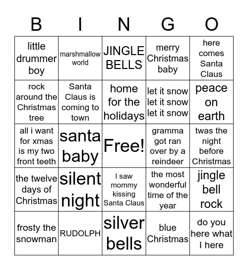 CHRISTMAS  SONGS Bingo Card