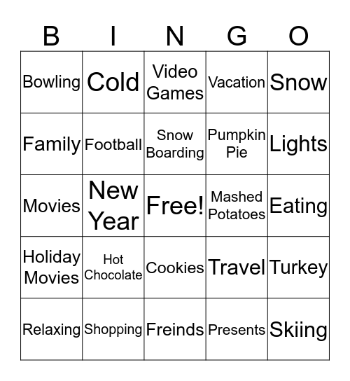Vacation Bingo Card