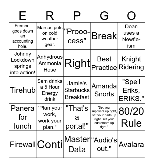 ERIKS ERPGO! Bingo Card