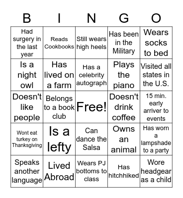 EnhanceFitness Bingo Card
