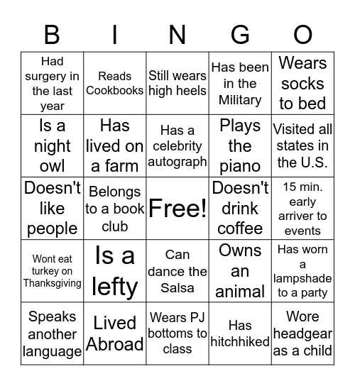 EnhanceFitness Bingo Card