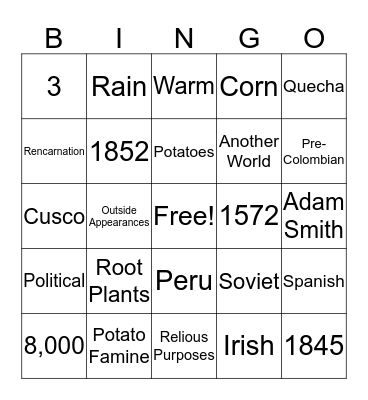 Inca History Bingo Card