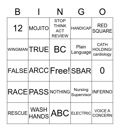 Safety Bingo Card