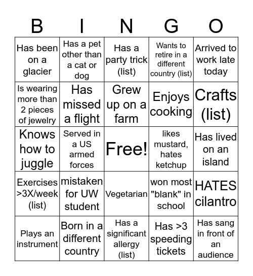 Hall Health Interpersonal Bingo Card