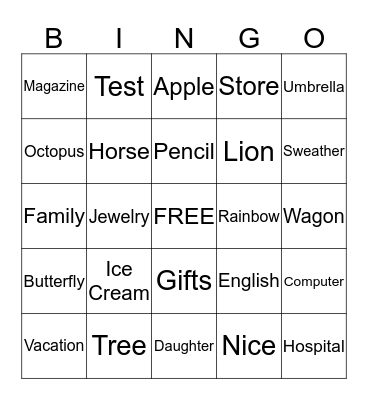 Juanita's Bingo Card