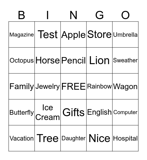 Juanita's Bingo Card