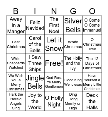 Christmas Songs Bingo Card