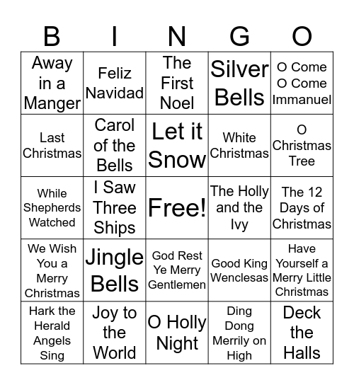 Christmas Songs Bingo Card