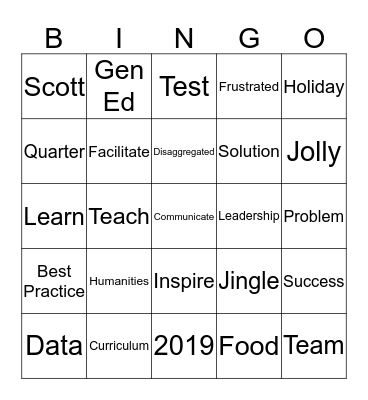 Team Whennen Buzzword Bingo Card