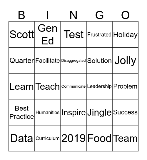 Team Whennen Buzzword Bingo Card