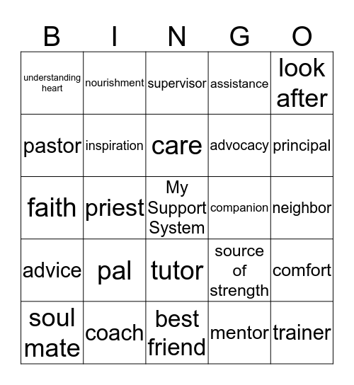 Support System Bingo Card