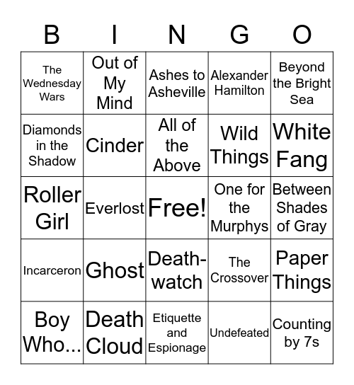 2019 BOB Titles Bingo Card