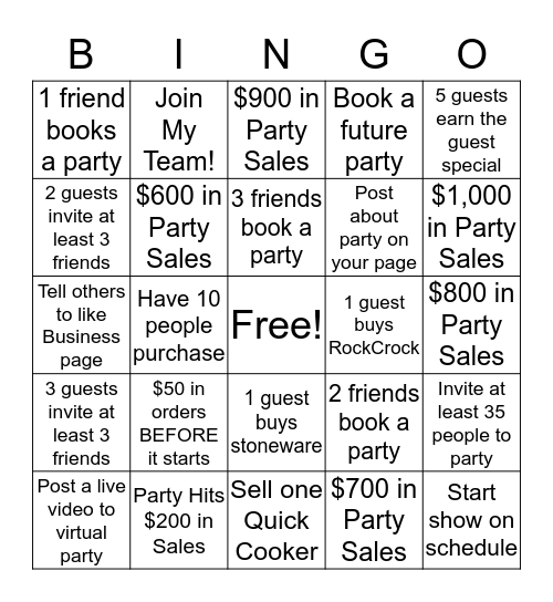 Virtual Party Host Bingo Card