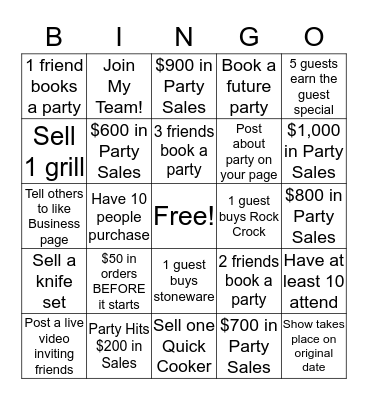 Cooking Party Host Bingo Card