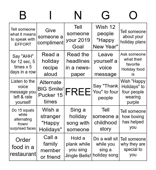 RSB Meadowlark Holiday Bingo! "In your LOUD, intentional voice..." Bingo Card