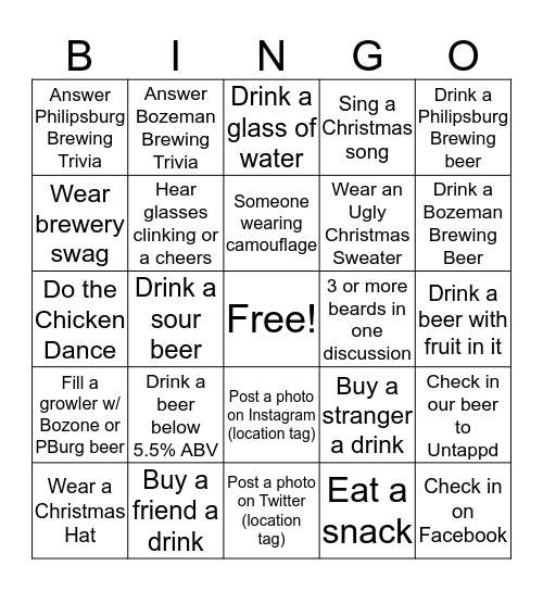 Bozeman Brewing & Philipsburg Brewing Bingo Card